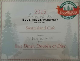 2015 Blue Ridge Parkway Magazine Reader Poll Award Switzerland Cafe Best Diner Drive-in or Dive